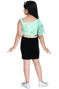 Fabulous Green Georgette Printed Fit And Flare Dress For Girls-thumb1