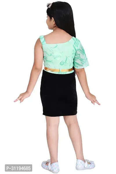 Fabulous Green Georgette Printed Fit And Flare Dress For Girls-thumb2