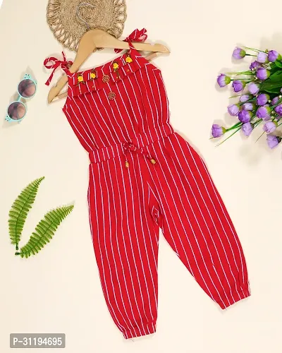 Fabulous Red Rayon Printed Jumpsuit For Girls