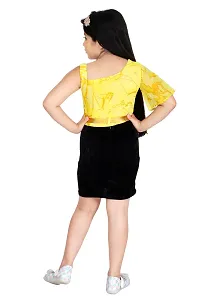 Fabulous Yellow Georgette Printed Fit And Flare Dress For Girls-thumb1