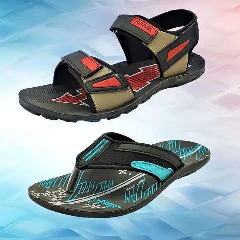 Stylish PVC Textured Comfort Sandal And Slipper Combo For Men