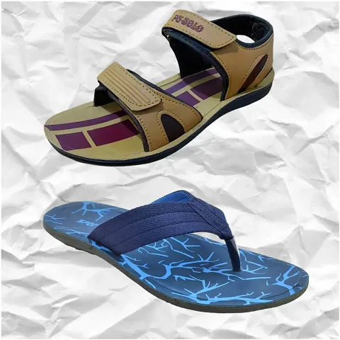 Stylish PVC Textured Comfort Sandal And Slipper Combo For Men