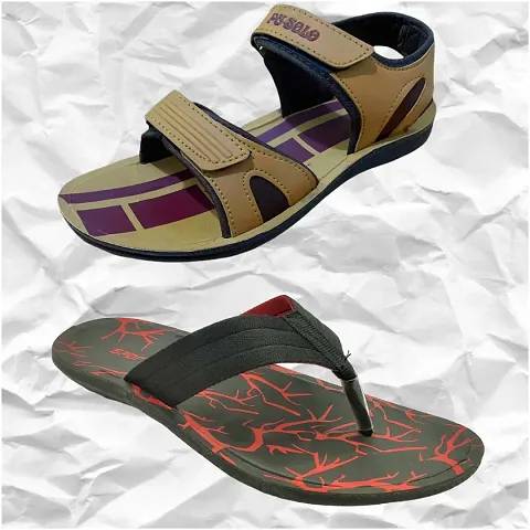 Stylish PVC Textured Comfort Sandal And Slipper Combo For Men