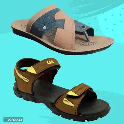 Stylish PVC And EVA Textured Comfort Slipper And Sandal Combo For Men