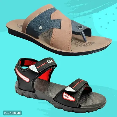 Stylish PVC And EVA Textured Comfort Slipper And Sandal Combo For Men