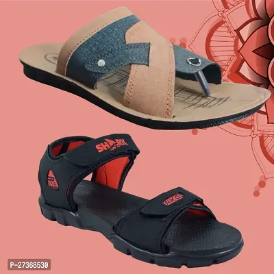 Stylish PVC And EVA Textured Comfort Slipper And Sandal Combo For Men-thumb0