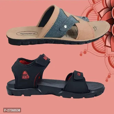 Stylish PVC And EVA Textured Comfort Slipper And Sandal Combo For Men-thumb2