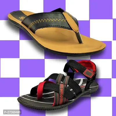 Stylish PVC And Textured Comfort Slipper And Sandal Combo For Men-thumb0