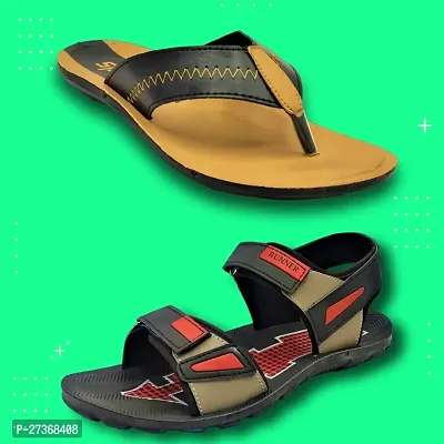 Stylish PVC And Textured Comfort Slipper And Sandal Combo For Men