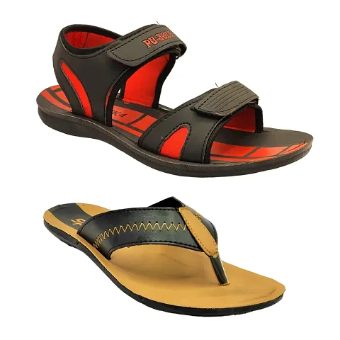 Stylish PVC And Textured Comfort Slipper And Sandal Combo For Men