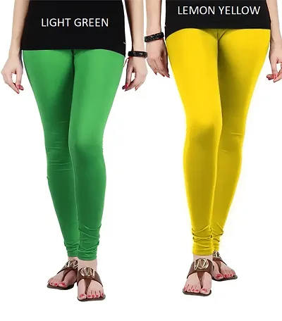 Stylish Lycra Blend Solid Leggings For Women (Light Green, Yellow)