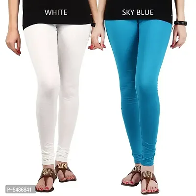 Buy Stylish Cotton Lycra Blend Solid Leggings For Women (White, Sky Blue)  Online In India At Discounted Prices