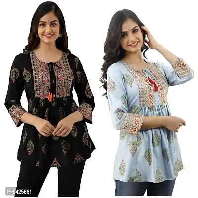 Classic Rayon Embroidered Tops For Womens