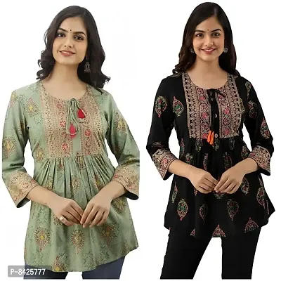 Classic Rayon Embroidered Tops For Womens