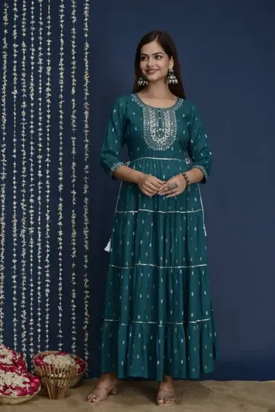 Stylish Cotton Blend Embroidered Tiered Kurta