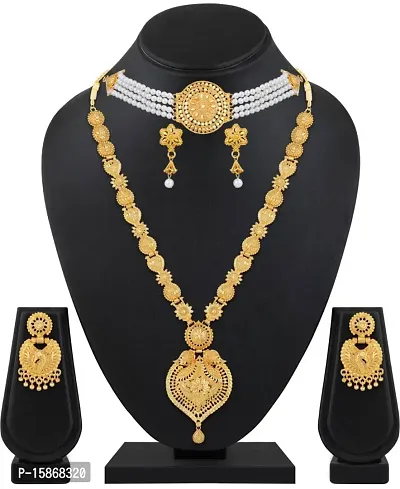 Stylish Golden Brass American Diamond Jewellery Set For Women-thumb0