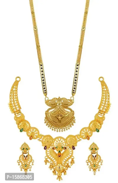 Stylish Golden Brass American Diamond Jewellery Set For Women-thumb0