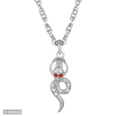 Mahakaal Jewels? Silver Plated Red CZ Eye Skull Head and Snake Funky Rapper Hip Hop Jewelry Neck Chain Pendant Locket Necklace Fashion Jewellery for Men/Women