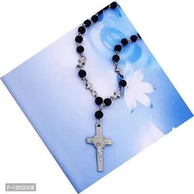 Mahakaal Jewels? Catholic Jewelry Religious 9mm Black Bead Jesus Cross Crucifix Rosary Prayer Bead Mala Necklace Christian Trendy Religious Jewellery for Men/Women-thumb4