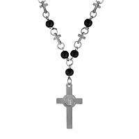 Mahakaal Jewels? Catholic Jewelry Religious 9mm Black Bead Jesus Cross Crucifix Rosary Prayer Bead Mala Necklace Christian Trendy Religious Jewellery for Men/Women-thumb1