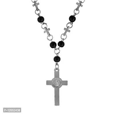 Mahakaal Jewels? Catholic Jewelry Religious 9mm Black Bead Jesus Cross Crucifix Rosary Prayer Bead Mala Necklace Christian Trendy Religious Jewellery for Men/Women-thumb2