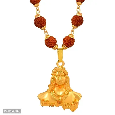 Mahakaal Jewels? Gold Plated Brass Adiyogi Dhyana Mudra Shiva/Mahadev/Mahakal/??????? Rudraksh Pendant Mala Locket Necklace Temple Jewellery For Men and Women-thumb0