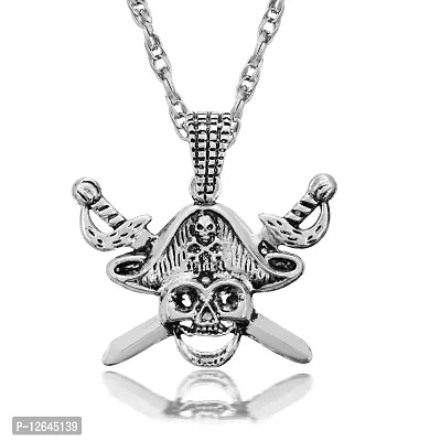 Mahakaal Jewels? Silver Plated Jolly Roger Pirate Skull Vintage Charm Fashion Trendy Fashion Status Necklaces Rope Chain Pendant Men and Women