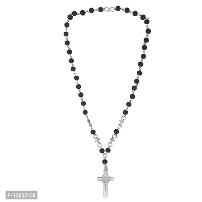 Mahakaal Jewels? Catholic Jewelry Religious 9mm Black Bead Jesus Cross Crucifix Rosary Prayer Bead Mala Necklace Christian Trendy Religious Jewellery for Men/Women-thumb3