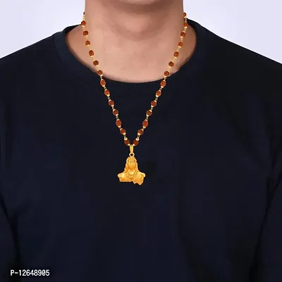 Mahakaal Jewels? Gold Plated Brass Adiyogi Dhyana Mudra Shiva/Mahadev/Mahakal/??????? Rudraksh Pendant Mala Locket Necklace Temple Jewellery For Men and Women-thumb5