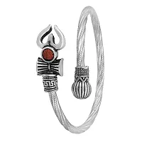 MAHAKAAL JEWELS Silver Oxidized Designer Adjustable One Sided Lord Shiva Trishul Rudraksha Damroo Bahubali Kada Bracelet Free Size Cuff Kada Spiritual Jewellery for Men and Women-thumb1