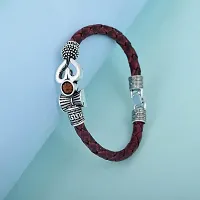 MAHAKAAL JEWELS Spiritual One Sided Trishul Damru OM Rudraksha Beads Silver Plated Mahakal Shiva Genuine Leather Brown Dyed Rope Wrist Band/Belt Bahubali Kada Bracelet for Men and Women-thumb2