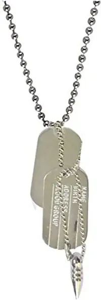 Mahakaal Jewels? Stainless Steel Silver Classic Stylish Military Army Theme Dog Tag Dual Name Address Engraved Sterling Chain Pendant Necklace Jewelry Accessories Men/Women-thumb0