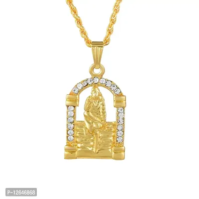 Mahakaal Jewels? Gold Plated Brass CZ Studded Shirdi Sai Baba/????? ???? ???? Sainath Sabka Malik Ek Religious Chain Pendant Locket Necklace Temple Religious Jewelry for Men/Women