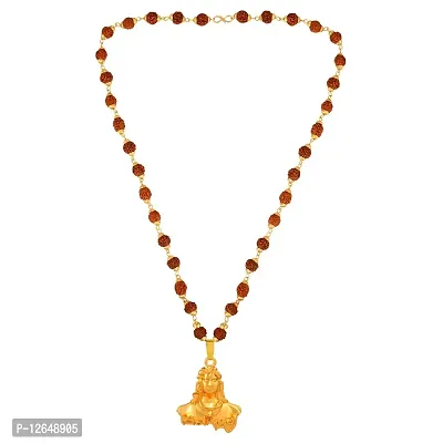 Mahakaal Jewels? Gold Plated Brass Adiyogi Dhyana Mudra Shiva/Mahadev/Mahakal/??????? Rudraksh Pendant Mala Locket Necklace Temple Jewellery For Men and Women-thumb3