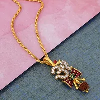 MAHAKAAL JEWELS? Gold Plated CZ Lord Shiv Om/Aum/? One Sided Damru Rudraksha Mala Pendant Locket Shiva Symbol Necklace Religious Jewellery for Men/Women-thumb2