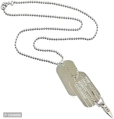 Mahakaal Jewels? Stainless Steel Silver Classic Stylish Military Army Theme Dog Tag Dual Name Address Engraved Sterling Chain Pendant Necklace Jewelry Accessories Men/Women-thumb2