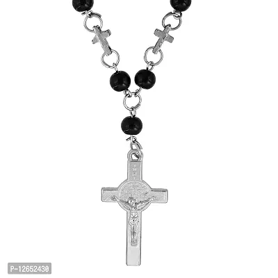 Mahakaal Jewels? Catholic Jewelry Religious 9mm Black Bead Jesus Cross Crucifix Rosary Prayer Bead Mala Necklace Christian Trendy Religious Jewellery for Men/Women