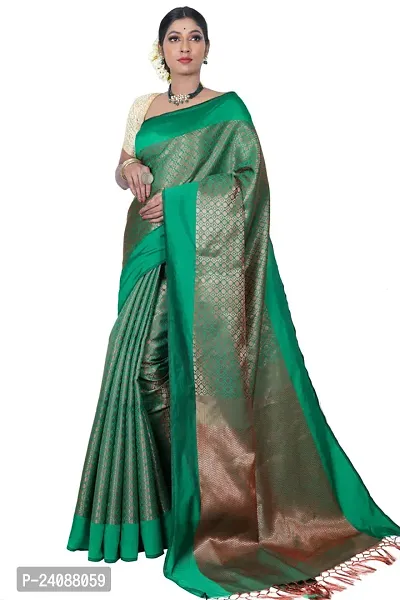 Stylish Banarasi Silk Woven Design Saree with Blouse piece For Women-thumb0