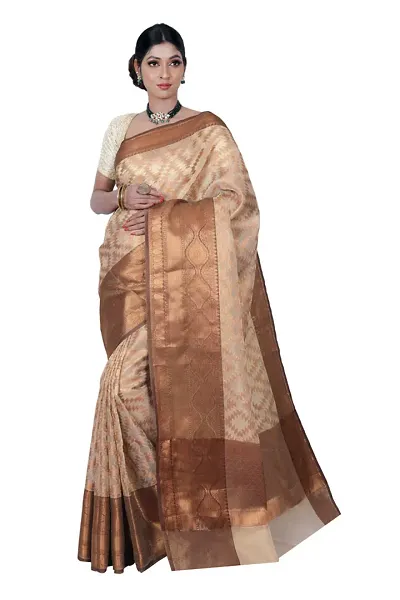 Party Wear Organza Fabric Saree With Weaved Border/Jhaalar Latkan