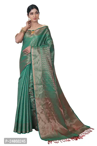 Stylish Banarasi Silk Woven Design Saree with Blouse piece For Women-thumb0