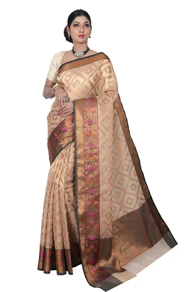 Party Wear Organza Fabric Saree With Weaved Border/Jhaalar Latkan