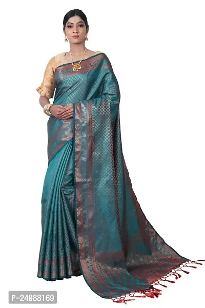 Stylish Banarasi Silk Woven Design Saree with Blouse piece For Women-thumb0