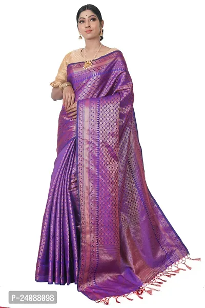 Stylish Banarasi Silk Woven Design Saree with Blouse piece For Women-thumb0