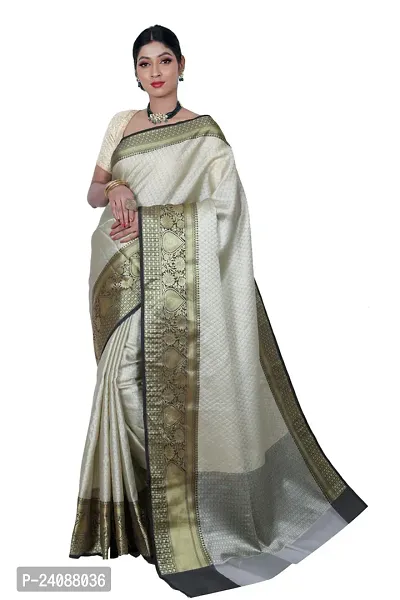 Stylish Banarasi Silk Woven Design Saree with Blouse piece For Women-thumb0