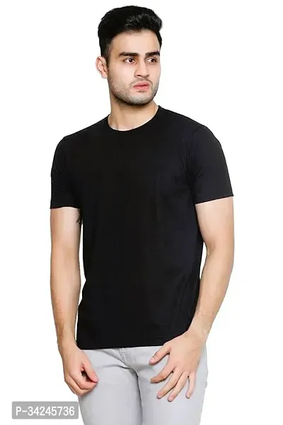 Stylish Polyester Solid Short Sleeves Round Neck Tees For Men-thumb0