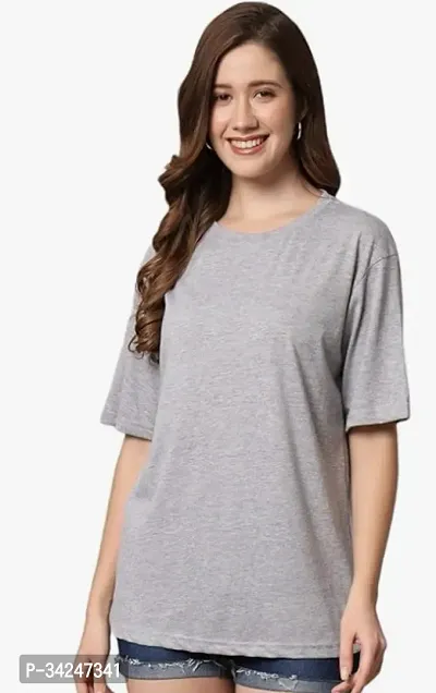 Stylish Cotton Solid Short Sleeves Round Neck Tees For Women-thumb0