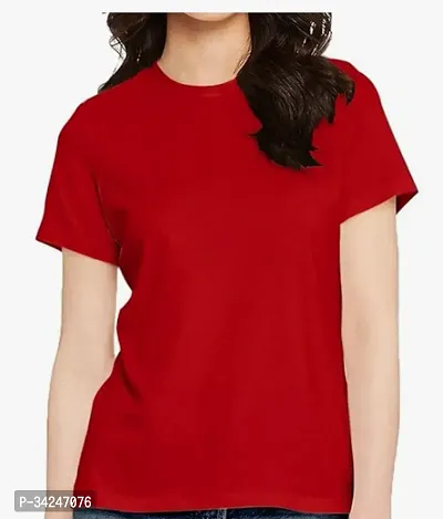 Stylish Cotton Solid Short Sleeves Round Neck Tees For Women-thumb0