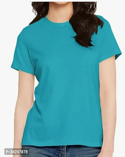 Stylish Cotton Solid Short Sleeves Round Neck Tees For Women-thumb0