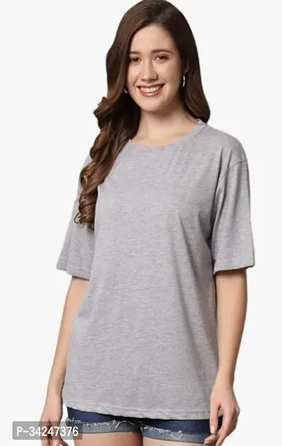 Stylish Cotton Solid Short Sleeves Round Neck Tees For Women-thumb0