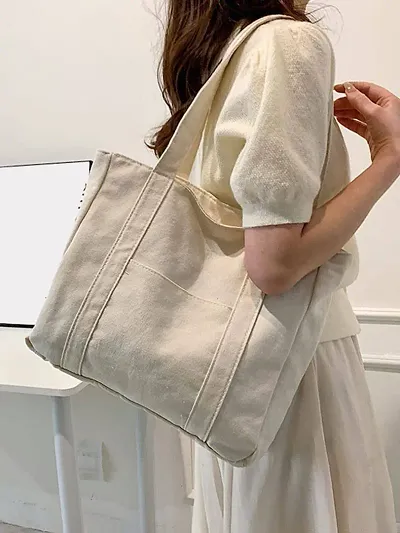 Washable Multi pocket White Shoulder Tote Bag